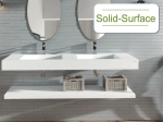 Plan vasque Design, fabrication sur mesure, Largeur 120 à 200 cm x Profondeur 40 à 60 cm, résine minérale ACRYSTONE® SOLID-SURFACE Finition lisse blanc mate, Livraison Offerte et Rapide.
